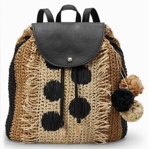 NWOT Tommy Bahama Mama Backpack Stylish Black and Tan Woven Backpack